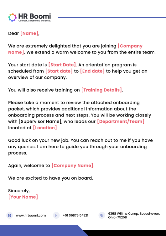 Sample Welcome Letter